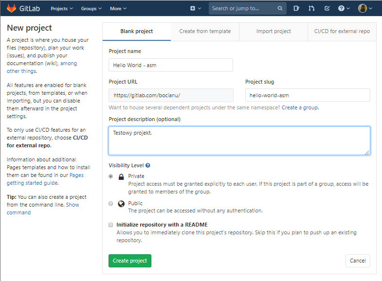 gitlab new project bash